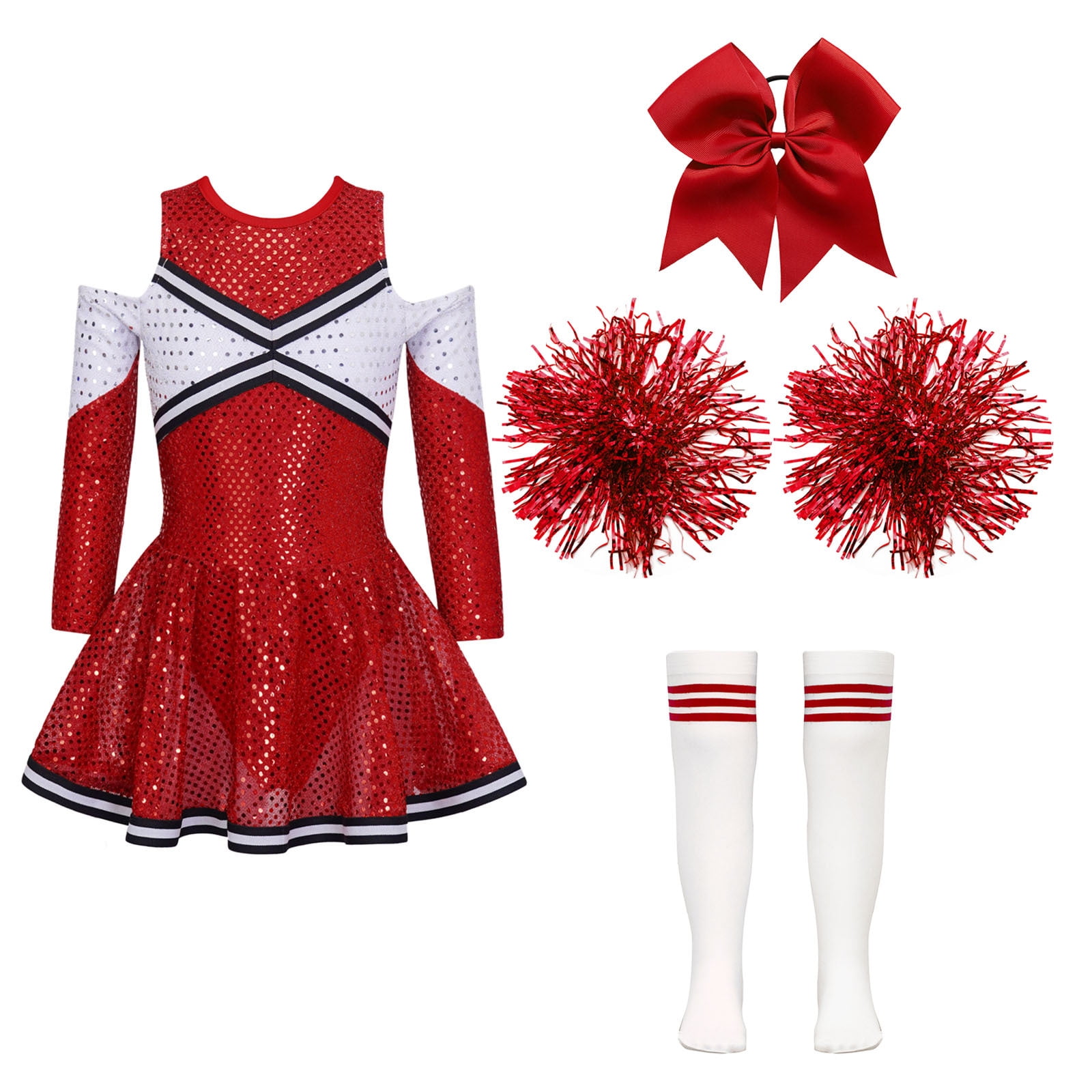 YONGHS Kids Girls Cheerleading Dance 5Pcs Complete Outfits Cheer Leader