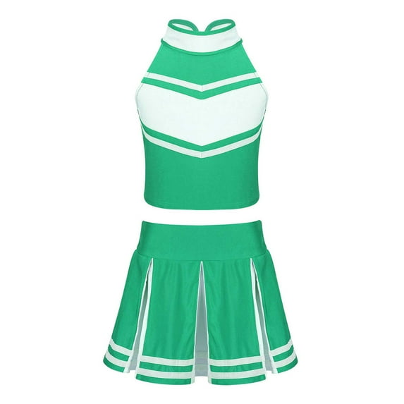 YONGHS Kids Girls Cheerleading Outfit Sleeveless Tops Pleated Skirt Set 6-16 Green 8