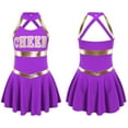thumbnail image 1 of YONGHS Kids Girls Cheerleading Uniform Outfits Sleeveless Letters Printed Fancy Dress Purple 12, 1 of 7