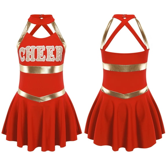 YONGHS Kids Girls Cheerleading Uniform Outfits Sleeveless Letters Printed Fancy Dress Red 8