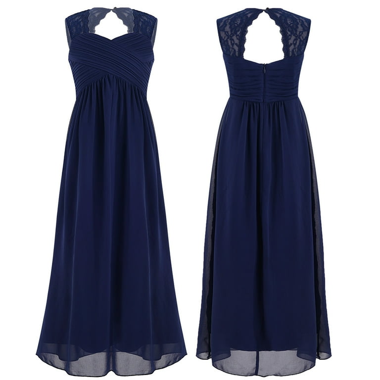 YONGHS Kids Girls Chiffon Lace Dress Wedding Bridesmaid Party Maxi