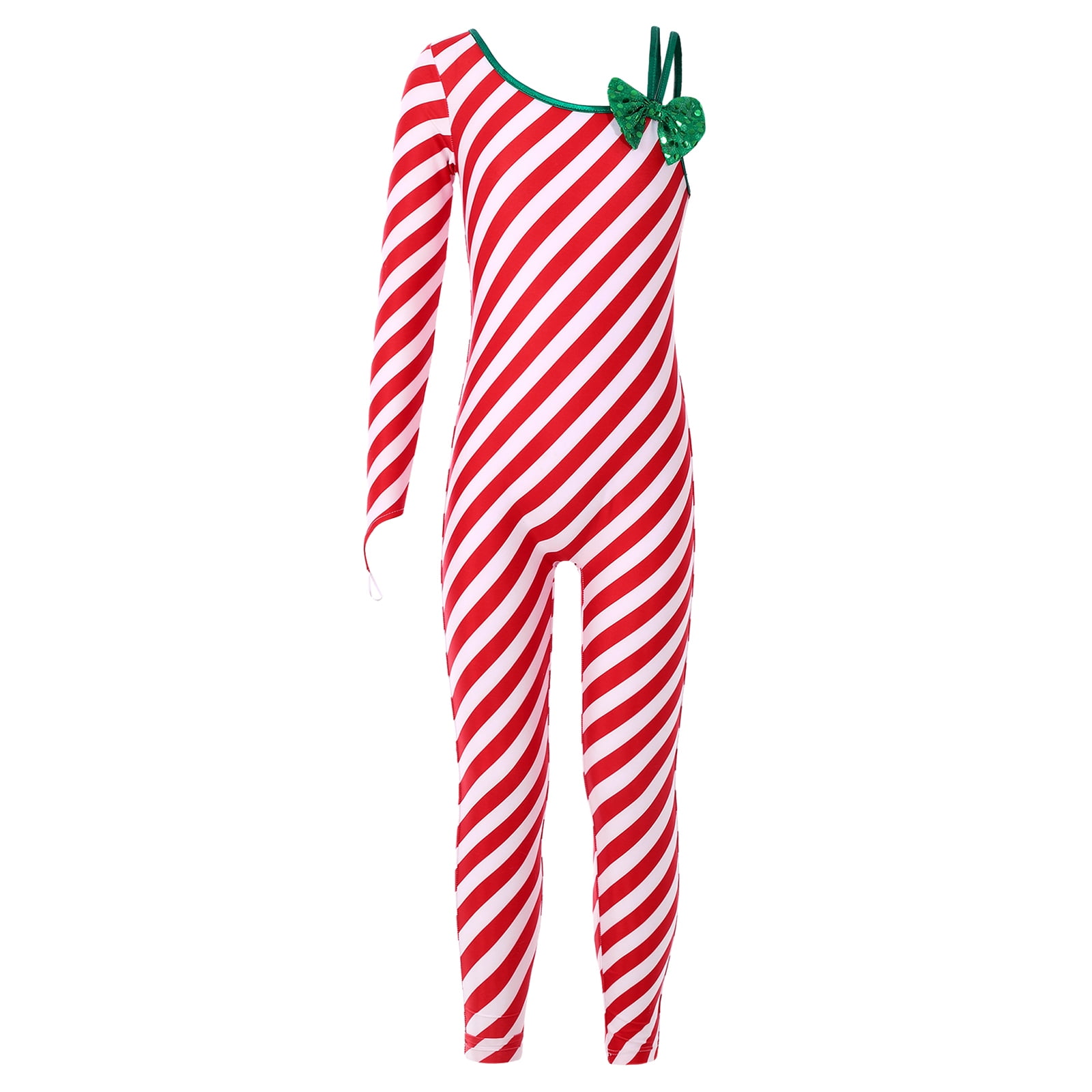 YONGHS Kids Girls Christmas Candy Cane Jumpsuit Unitard One Piece
