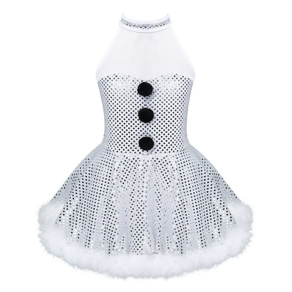 YONGHS Kids Girls Christmas Santa Claus Cosplay Costume Shiny Sequins Ballet Dance Tutu Dress White 2