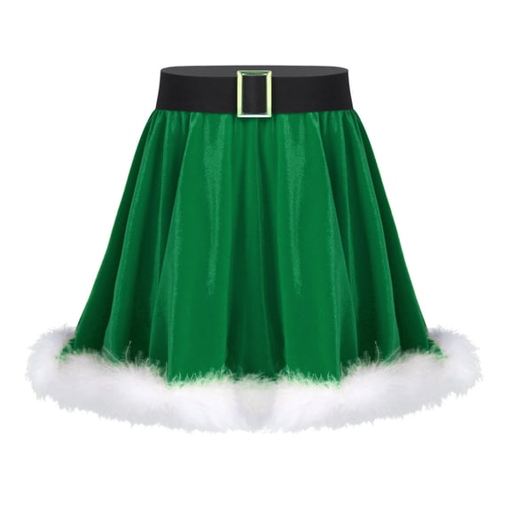 YONGHS Kids Girls Christmas Show Santa Mini Skirt Mrs Claus Dance Halloween Cosplay Fancy Dress up Green 8