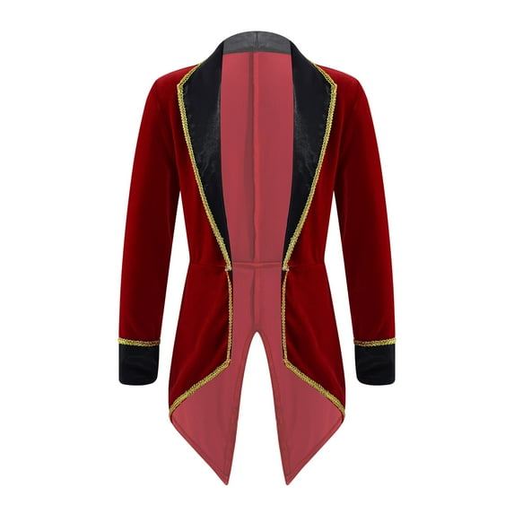 YONGHS Kids Girls Circus Ring Master Tuxedo Coat Long Sleeve Tailcoat Jacket Halloween Fancy Outfit Burgundy 14