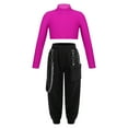 thumbnail image 1 of YONGHS Kids Girls Dance Athletics Outfits Long Sleeve Crop Tops with Cargo Pants Set A Rose 8, 1 of 7