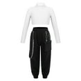 thumbnail image 1 of YONGHS Kids Girls Dance Athletics Outfits Long Sleeve Crop Tops with Cargo Pants Set Ivory 10, 1 of 7