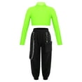 thumbnail image 1 of YONGHS Kids Girls Dance Athletics Outfits Long Sleeve Crop Tops with Cargo Pants Set Yellow Green 8, 1 of 7