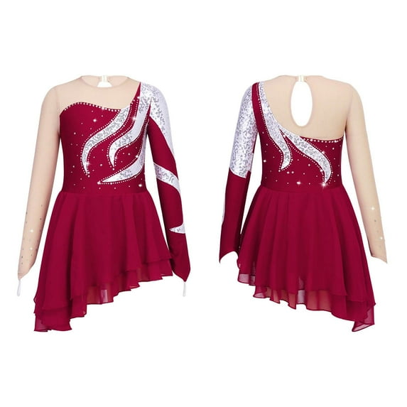 YONGHS Kids Girls Figure Ice Skating Dress Ballet Dance Leotard Dancewear Red 12