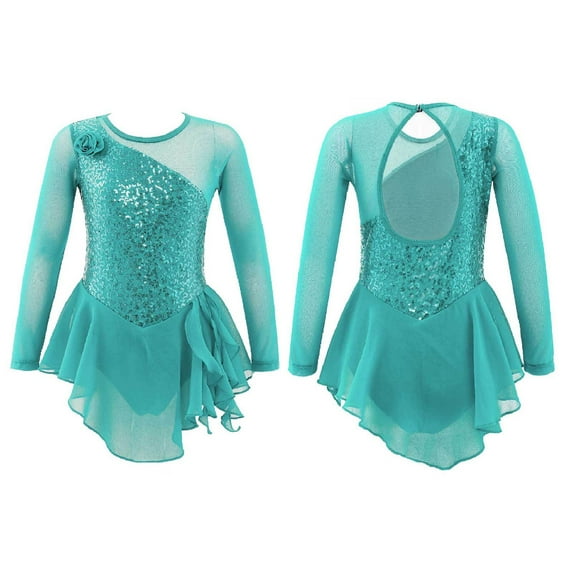 YONGHS Kids Girls Figure Ice Skating Dress Competition Dance Costume Ballet Tutu Leotard 4-14 Mint Green 4