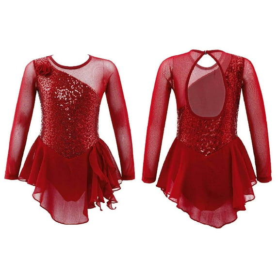 YONGHS Kids Girls Figure Ice Skating Dress Competition Dance Costume Ballet Tutu Leotard 4-14 Red 12