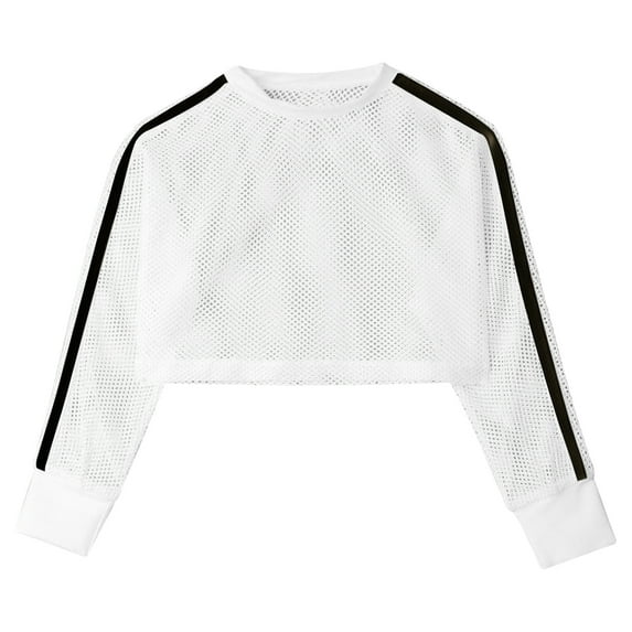 YONGHS Kids Girls Fishnet Y2K Pullover Blouse Summer Shirts Mesh See Through Crop Top Ivory 16
