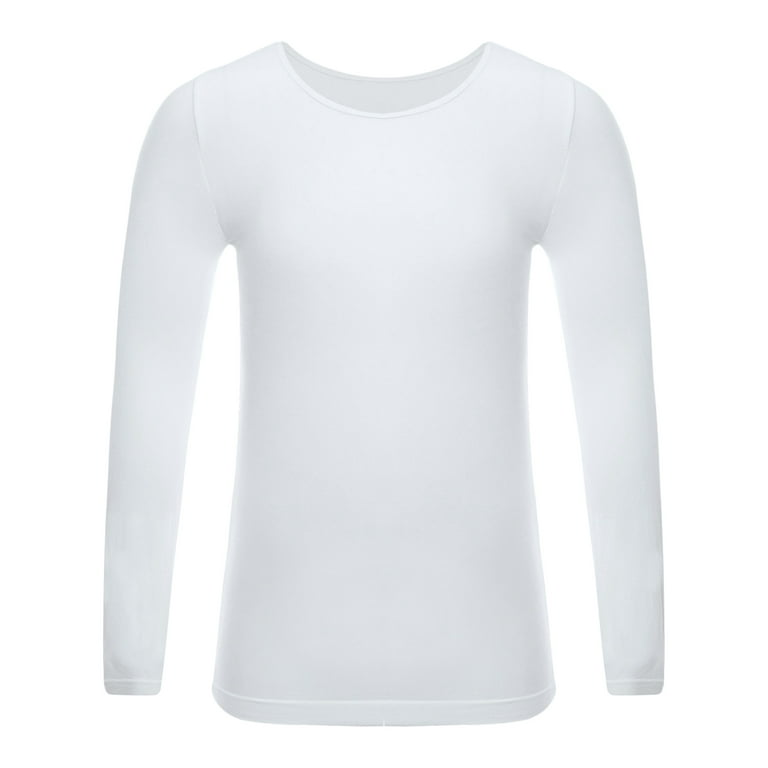 YONGHS Kids Girls Fleece Lined Thermal Underwear Tops Long John Base Layer  Dance Undergarments Shirt Type A White 10-12