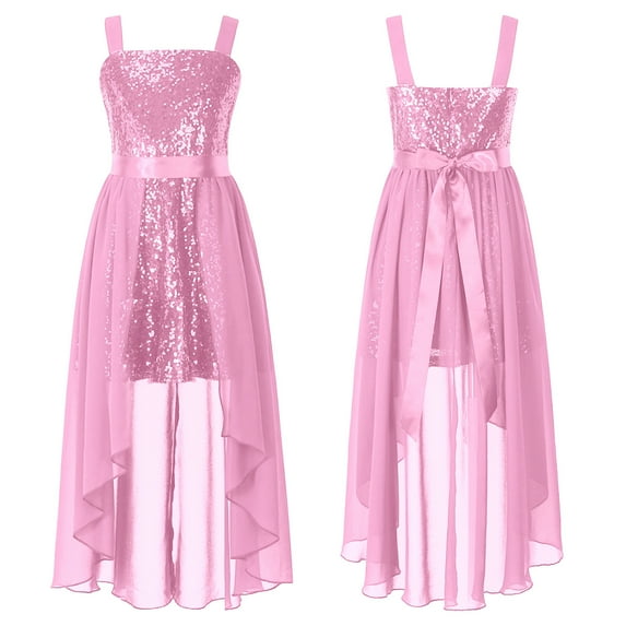 YONGHS Kids Girls Glitter Dress Evening Ball Party Gown 6-16 A Pink 12