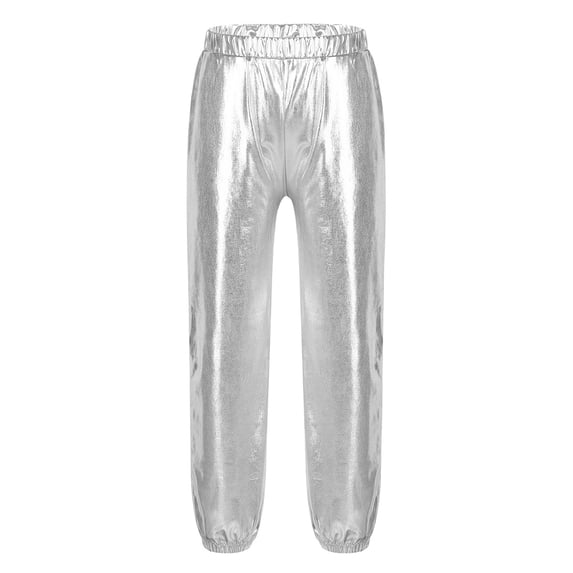 YONGHS Kids Girls Glossy Metallic Hip Hop Dance Pants Street Dance Trousers 6-16