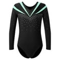 thumbnail image 1 of YONGHS Kids Girls Gymnastic Leotard Rhinestone Long Sleeve Ballet Dance One Piece Unitard Bodysuit Light Green 14, 1 of 6