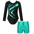 thumbnail image 1 of YONGHS Kids Girls Gymnastics Active Dancewear Long Sleeve Leotard Bodysuit with Shorts Set Blue Green 4, 1 of 7