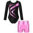thumbnail image 1 of YONGHS Kids Girls Gymnastics Active Dancewear Long Sleeve Leotard Bodysuit with Shorts Set Pink 12, 1 of 7