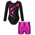 thumbnail image 1 of YONGHS Kids Girls Gymnastics Active Dancewear Long Sleeve Leotard Bodysuit with Shorts Set Rose 14, 1 of 7