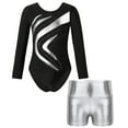thumbnail image 1 of YONGHS Kids Girls Gymnastics Active Dancewear Long Sleeve Leotard Bodysuit with Shorts Set Silver 8, 1 of 7