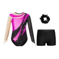thumbnail image 1 of YONGHS Kids Girls Gymnastics Bodysuit with Shorts Hair Scrunchie Set Ballet Dance Leotard Unitards Hot Pink 10, 1 of 7