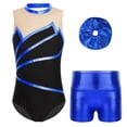 thumbnail image 1 of YONGHS Kids Girls Gymnastics Dance Outfit Ice Skating Leotard Unitard with Shorts Hair Tie Set Royal Blue 4, 1 of 7