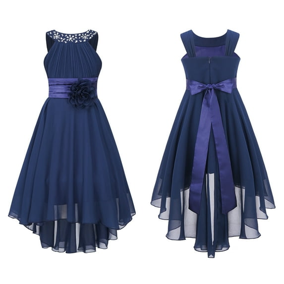 YONGHS Kids Girls Halter Neck High Low Wedding Bridesmaid Dress A Navy Blue 8