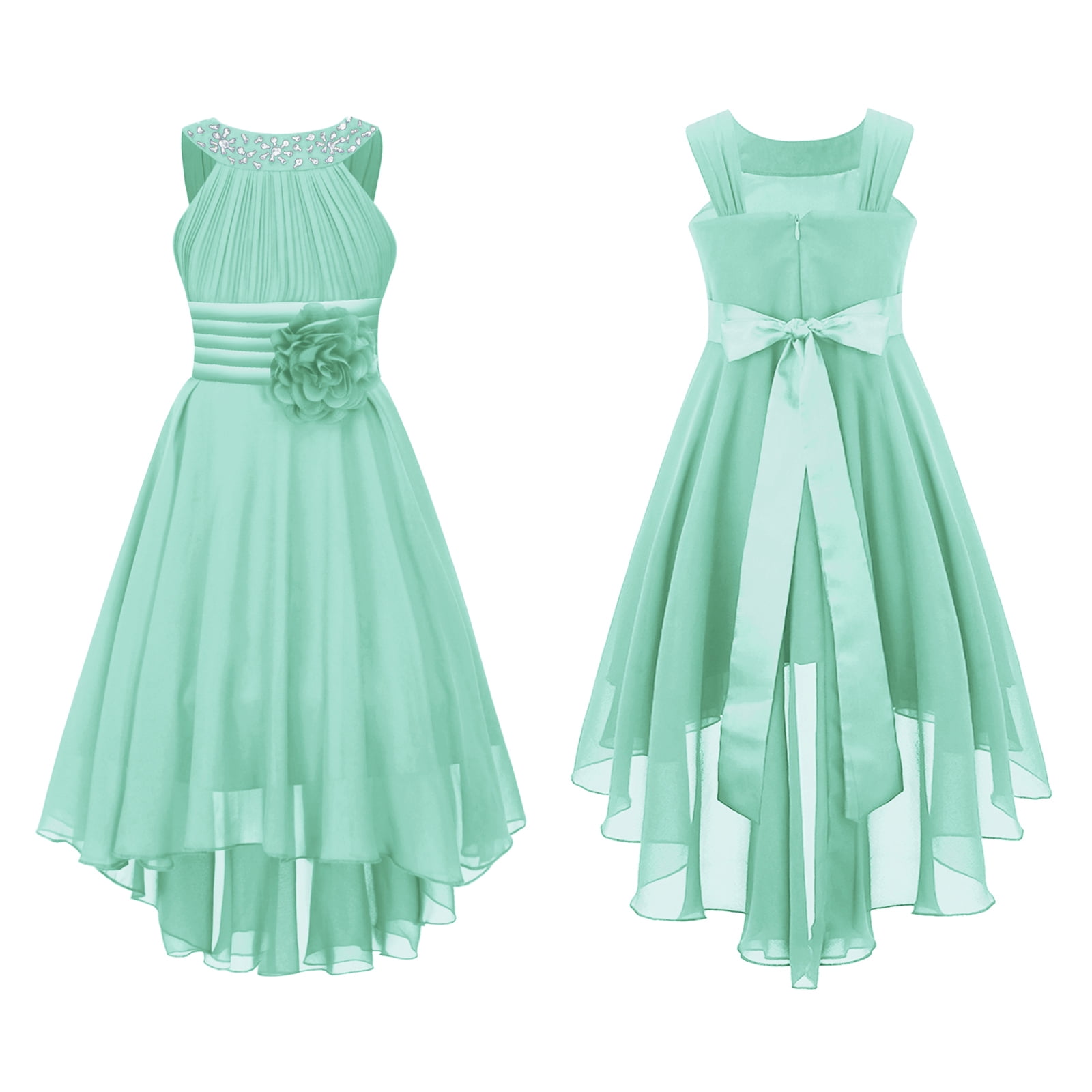 YONGHS Kids Girls Halter Neck High Low Wedding Bridesmaid Dress Mint Green  8 - Walmart.com