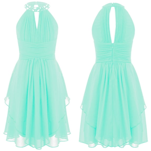 YONGHS Kids Girls Halter Neck Sleeveless Bridesmaid Dress Prom Party Ball Gown