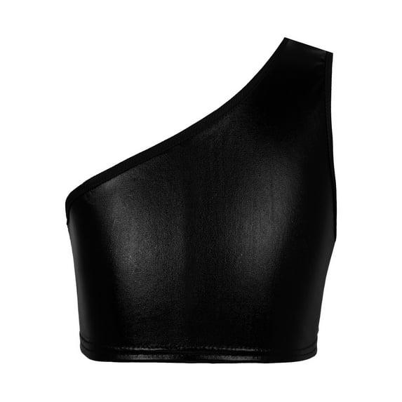 YONGHS Kids Girls Hip Hop Dance Vest Shiny Metallic Sport Crop Top 4-14 Black 10-12