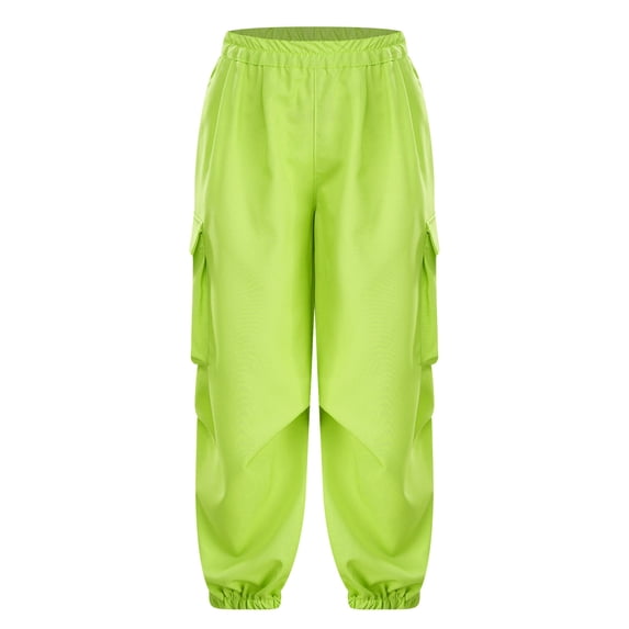 YONGHS Kids Girls Hip Hop Jazz Dance Cargo Pants Loose Fit Trousers with Pockets Green 130/L