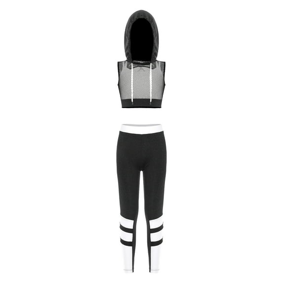 YONGHS Kids Girls Hip Hop Jazz Dance Outfits Athletic Gym Fitness Sportswear Gymnastics Suit White 10