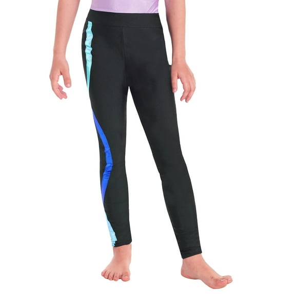 YONGHS Kids Girls Ice Figure Skating Pants Practice Thin Tights Trousers Training Skate Leggings Black&Blue 16