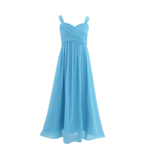 YONGHS Kids Girls Junior Bridesmaid Chiffon Dress Wedding Pageant Party Maxi Gown 4-16 Sky Blue 10