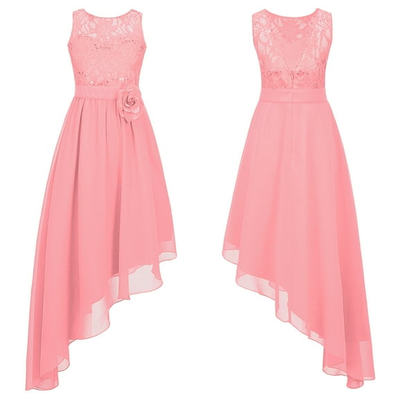 YONGHS Kids Girls Junior Bridesmaid Dress Party Proms Gown 6-16 Pink 16