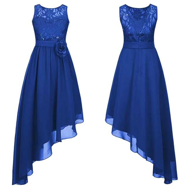FEESHOW One Shoulder Flower Girls Dress - Long Chiffon Gown For Junior Bridesmaid, Wedding, Party