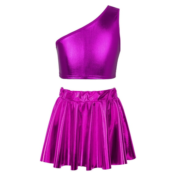 YONGHS Kids Girls Latin Hip Hop Jazz Cheer Leader Costume Crop Top+Pleated Skirt Set A Rose 3-4