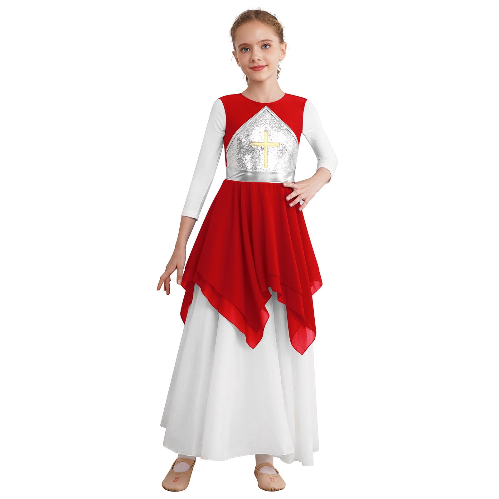 Girls Long Sleeve Liturgical Worship Costume Red Flowy Skirt TLMNU Girls Praise  Dance Dress Metallic Gold Liturgical Worship Church Robe Full Length Swing  Lyrical Costume, 11-green, 13-14 Years : Buy Online At