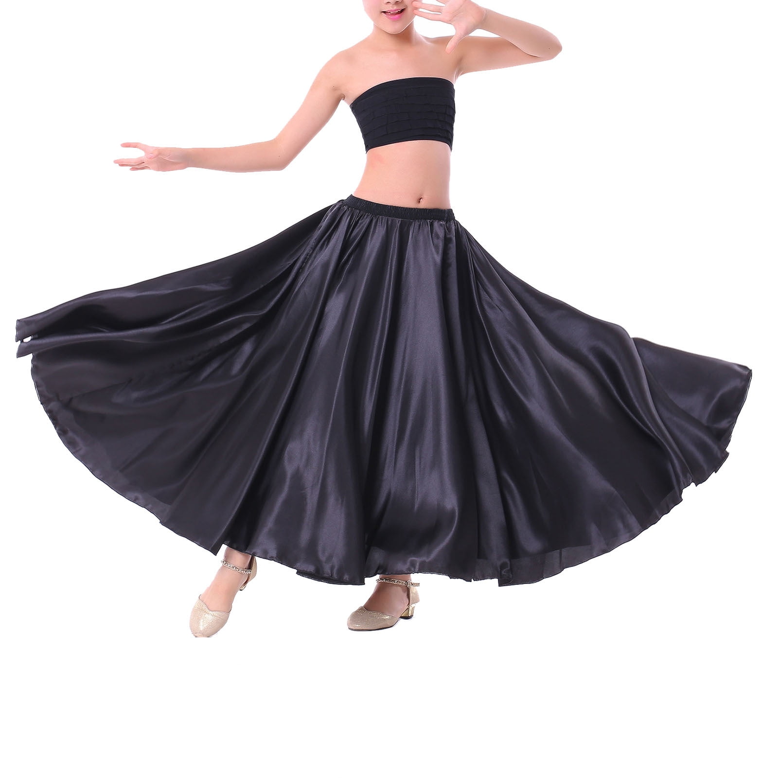 YONGHS Kids Girls Long Full Circle Dance Skirt Spanish Flamenco Belly