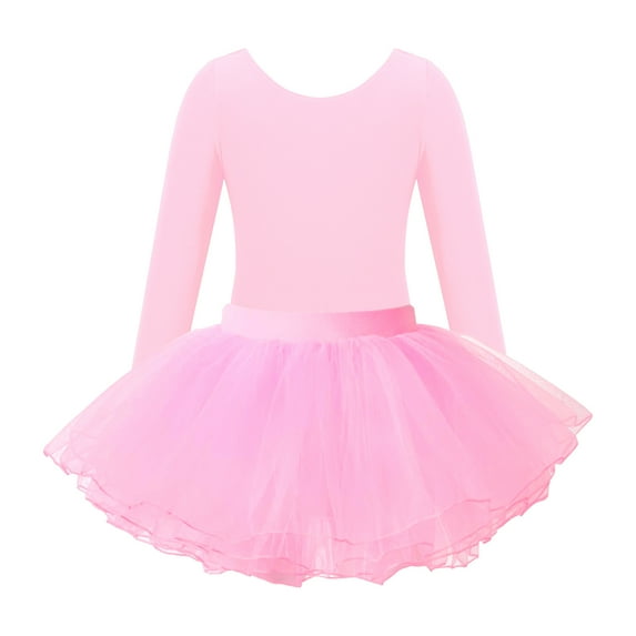 YONGHS Kids Girls Long Sleeve Ballet Dance Leotard with Tutu Mesh Skirt Performance Dresses Pink 12