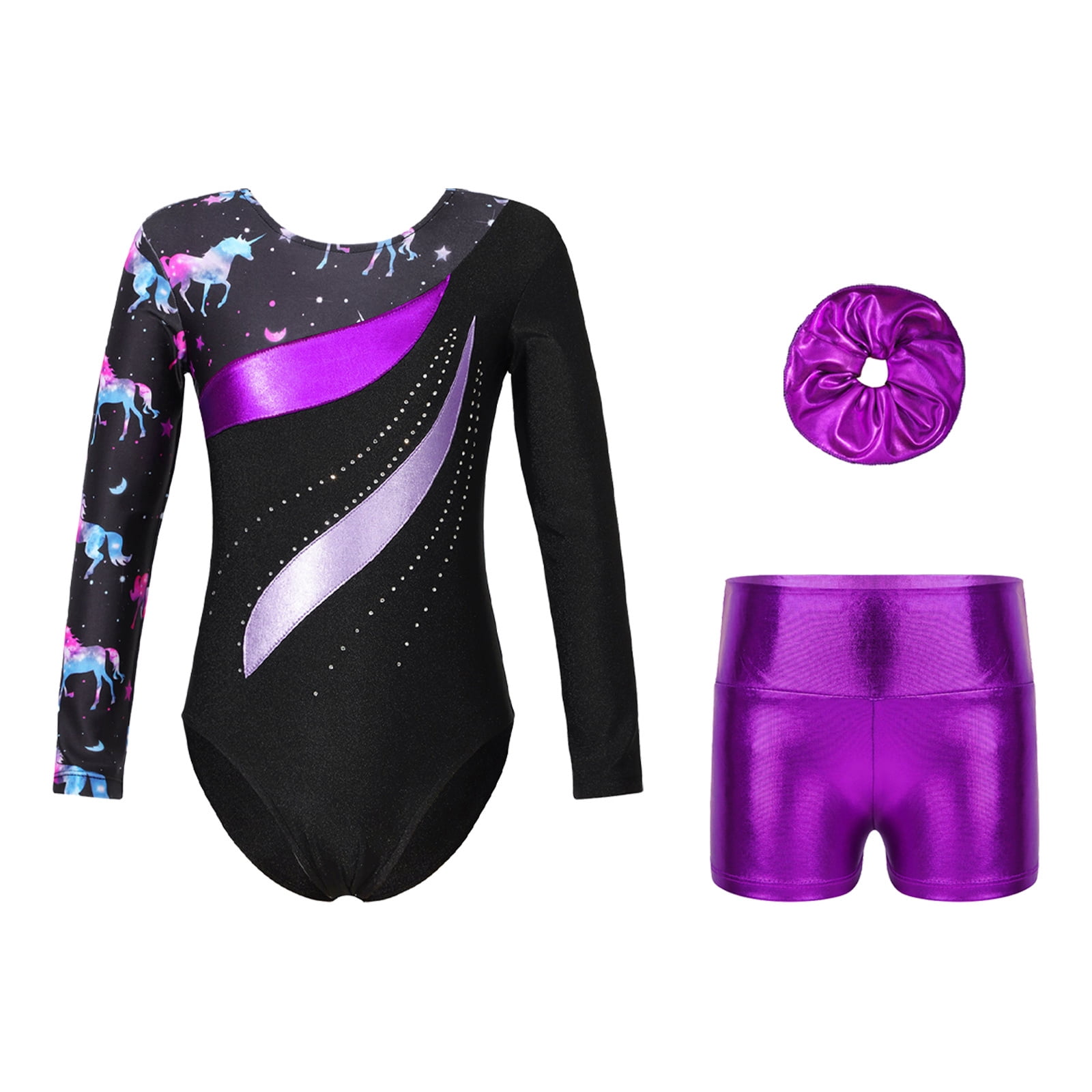Aislor Kids Girls Shiny Metallic Gymnastics Unitard Ballet Dance Leotard Skating Jumpsuit Bodysuit