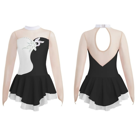 YONGHS Kids Girls Long Sleeve Leotard Gymnastic Figure Ice Skating Dress 6-16