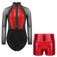 thumbnail image 1 of YONGHS Kids Girls Long Sleeve Leotard with Metallic Booty Shorts Set Gymnastics Dance Tracksuit Red 8, 1 of 7