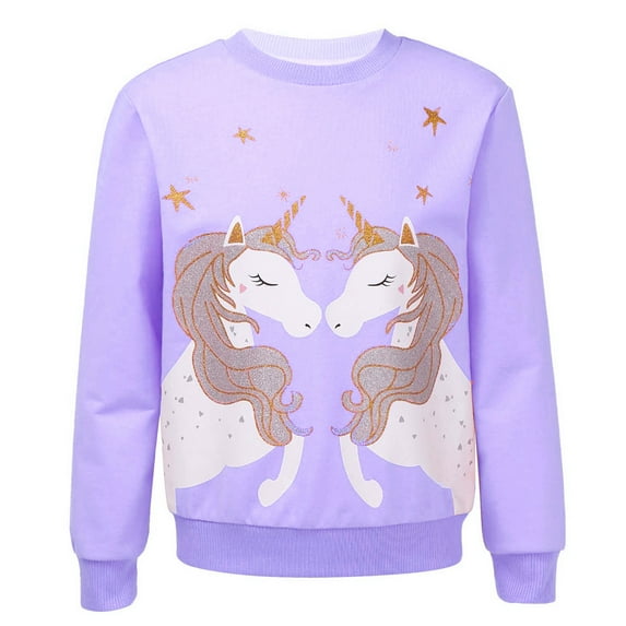 YONGHS Kids Girls Long Sleeve Pullover Sweatshirt Spring Autumn T-shirt Tops Casual Wear Purple 6