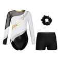 thumbnail image 1 of YONGHS Kids Girls Long Sleeve Shiny Rhinestone Gymnastics Athletic Leotard with Shorts Hair Band Set White&Black 8, 1 of 7