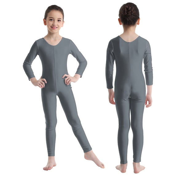 YONGHS Kids Girls Long Sleeves Ballet Leotard Gymnastic Jumpsuit Sports Full Length Bodysuit 3-14 Grey 3-4