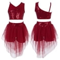 thumbnail image 1 of YONGHS Kids Girls Lyrical Ballet Dance Sequins Crop Top Tutu Skirt Set 6-16 Burgundy 16, 1 of 6