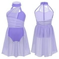 thumbnail image 1 of YONGHS Kids Girls Lyrical Chiffon Ballet Dance Dress Mock Neck Gymnastic Leotard 6-16 Lavender 8, 1 of 7