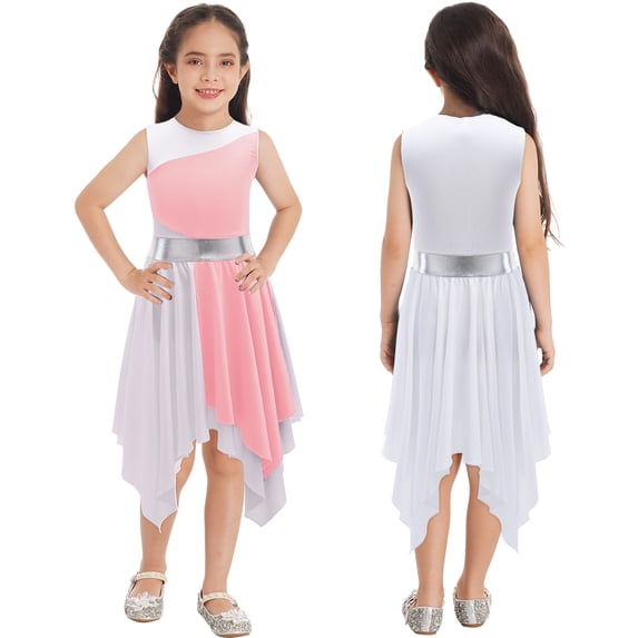 YONGHS Kids Girls Lyrical Dance Dress Ballerina Dancing Skirt Liturgical Dancewear Light Pink 6