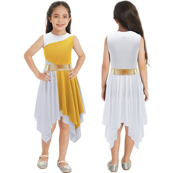 YONGHS Kids Girls Lyrical Dance Dress Ballerina Dancing Skirt Liturgical Dancewear